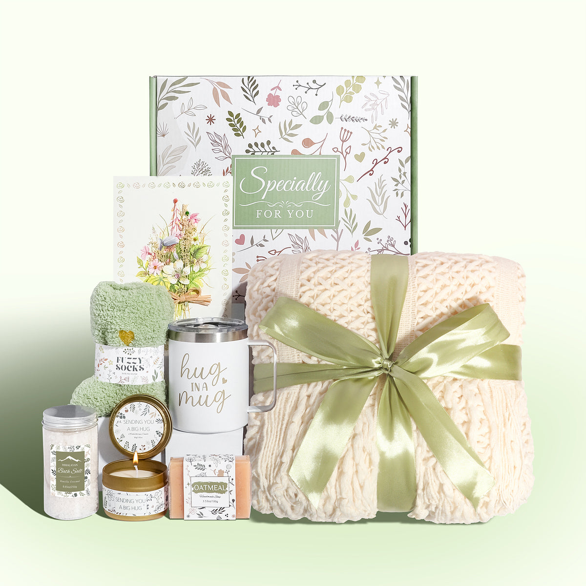 Sage Green & Chamomile Self Care Gift Box for Women – Cozy Blanket Gift Set