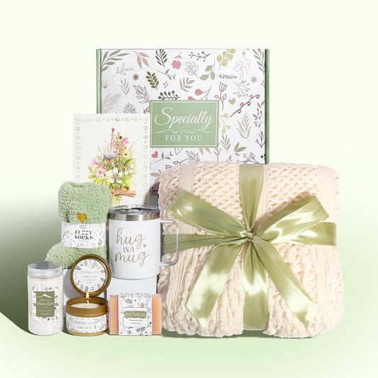 Sage Green & Chamomile Self Care Gift Box for Women – Cozy Blanket Gift Set