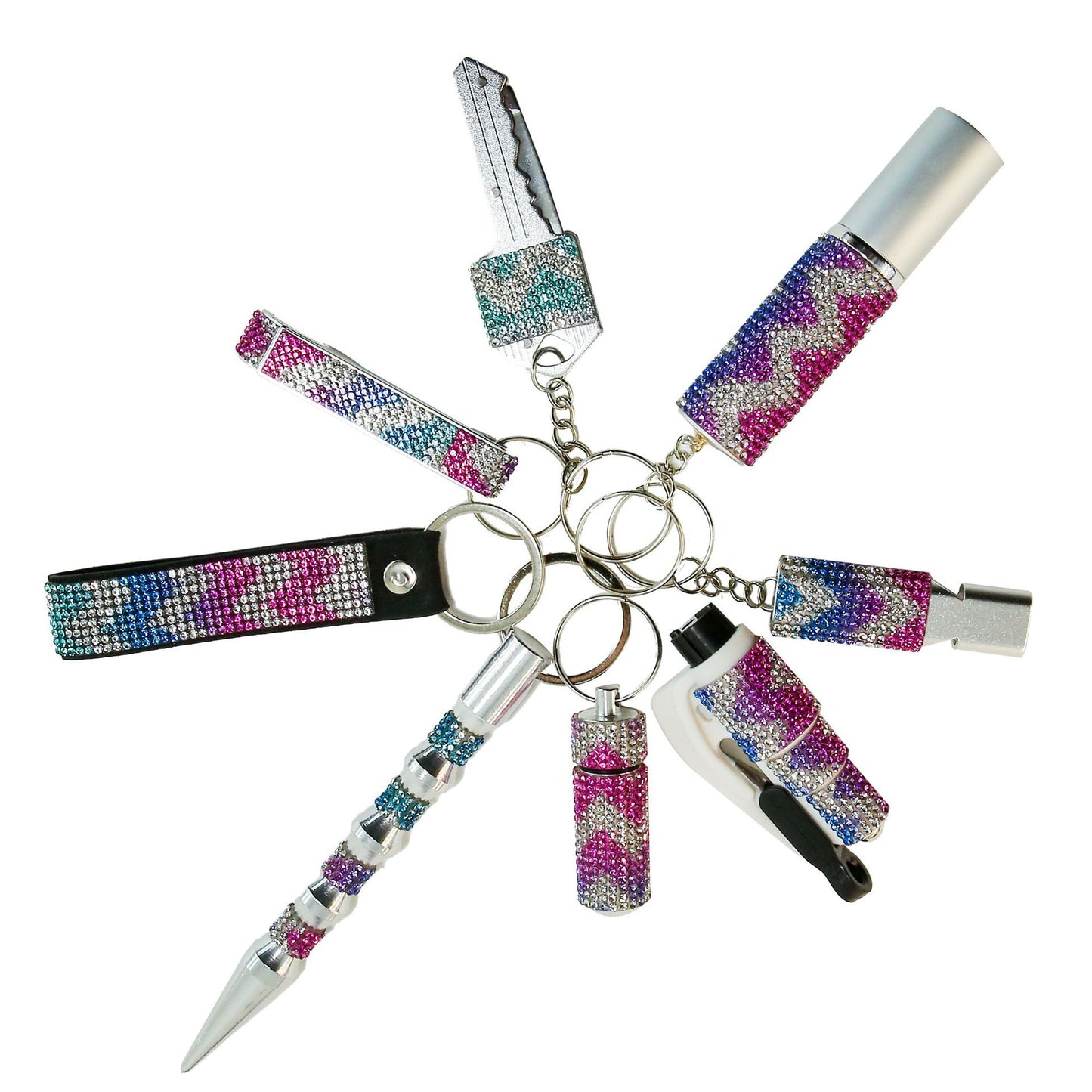 B-8pcs keychain sets with Wristlet Bracelet for Women